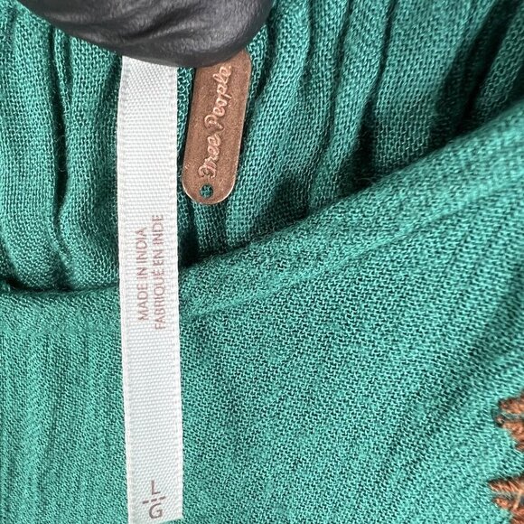 Free People Womens L Green Gauzy Dress Embroidered Boho Hippie Cottagecore Flowy - Picture 10 of 16
